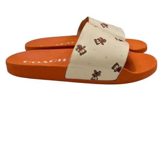 Coach Teddy Bear Udele Pool Slide Sandals Orange/Beige Size 9B - Picture 3 of 8